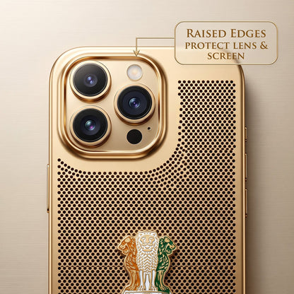 iPhone 16 Pro Max 5G Tri-Color Satyamev Jayate Mesh Electroplated Heat Dissipation Case