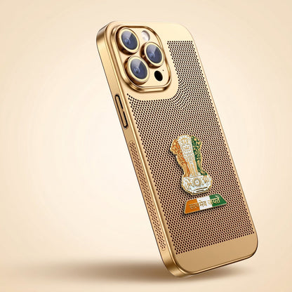 iPhone 16 Pro 5G Tri-Color Satyamev Jayate Mesh Electroplated Heat Dissipation Case