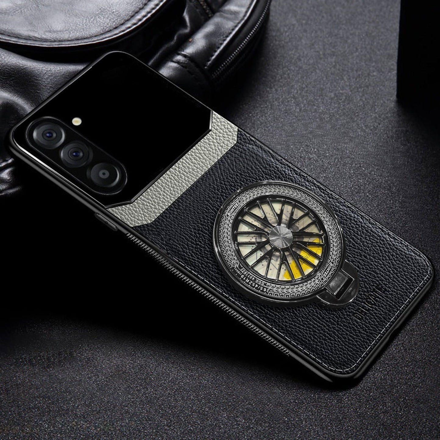 Samsung Galaxy A16 5G Original Luxury Leather Lens Wheel Ring Stand Case