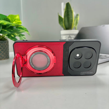 Redmi Note 14 Pro 5G Original Luxury Leather Lens Magnifier Ring Stand Case