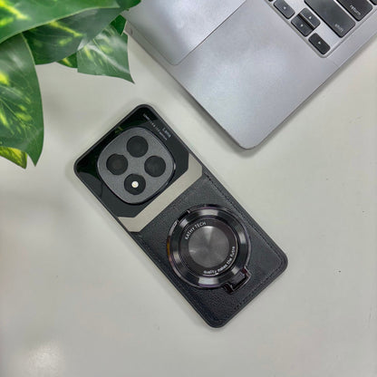 Redmi Note 14 Pro 5G Original Luxury Leather Lens Magnifier Ring Stand Case