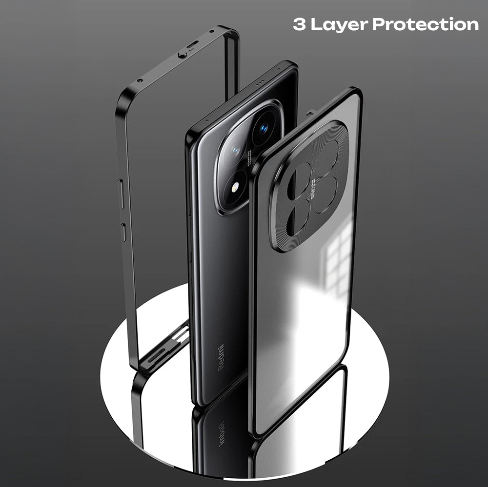 Redmi Note 15 Pro+ 5G Aluminium Metal Bumper Shield Transparent Back Case