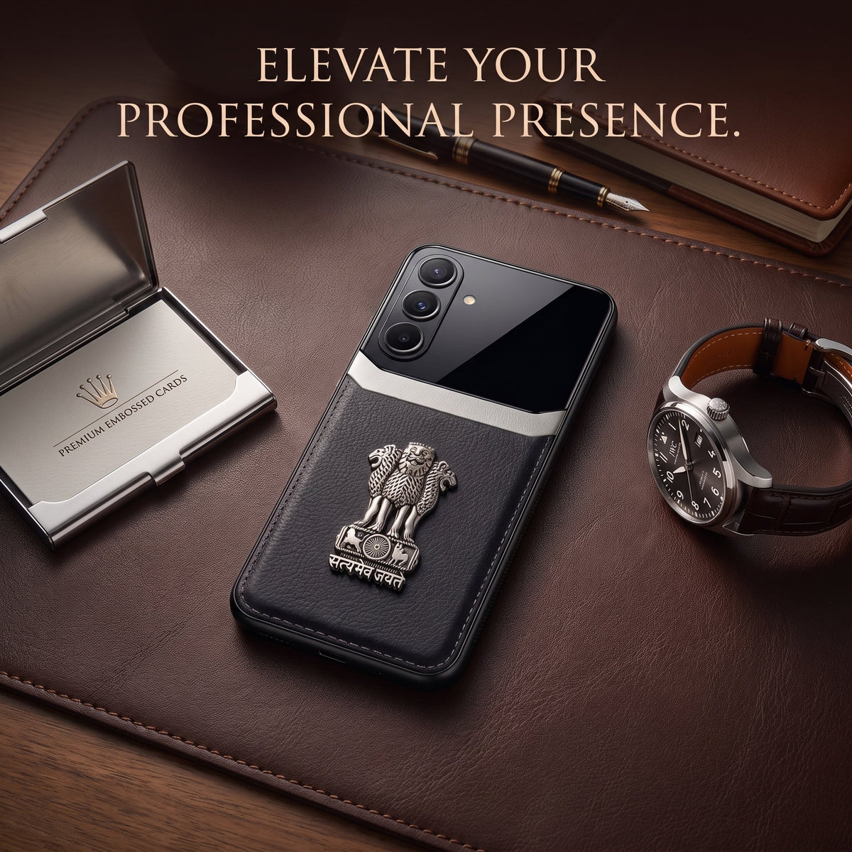 Samsung Galaxy M56 5G Satyamev Jayate 3D Metal Leather Back Case