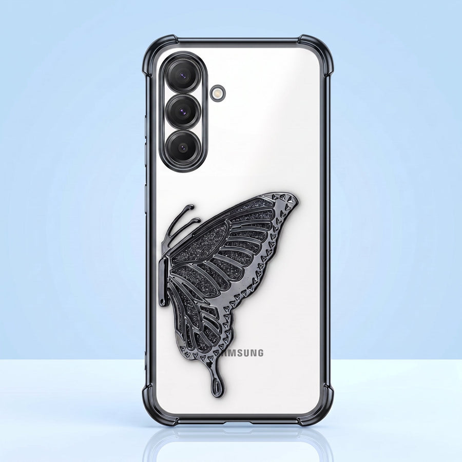Samsung Galaxy A36 5G Premium Butterfly Glitter Stand Transparent Shockproof Airbag Phone Case