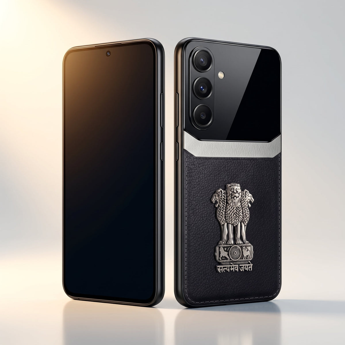 Samsung Galaxy M56 5G Satyamev Jayate 3D Metal Leather Back Case