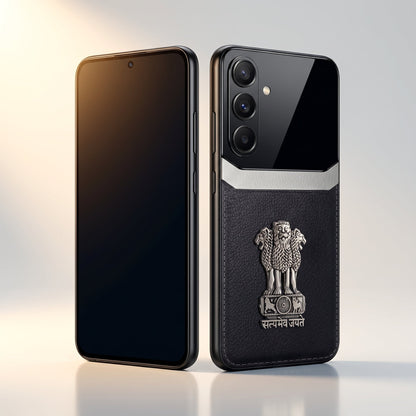 Samsung Galaxy M56 5G Satyamev Jayate 3D Metal Leather Back Case