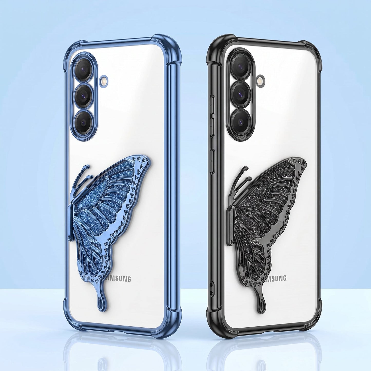 Samsung Galaxy A16 5G Premium Butterfly Glitter Stand Transparent Shockproof Airbag Phone Case
