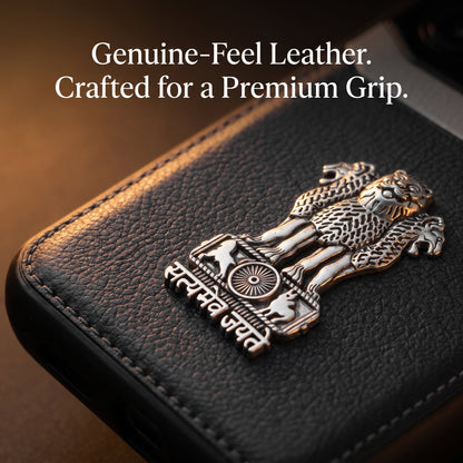 Samsung Galaxy M56 5G Satyamev Jayate 3D Metal Leather Back Case