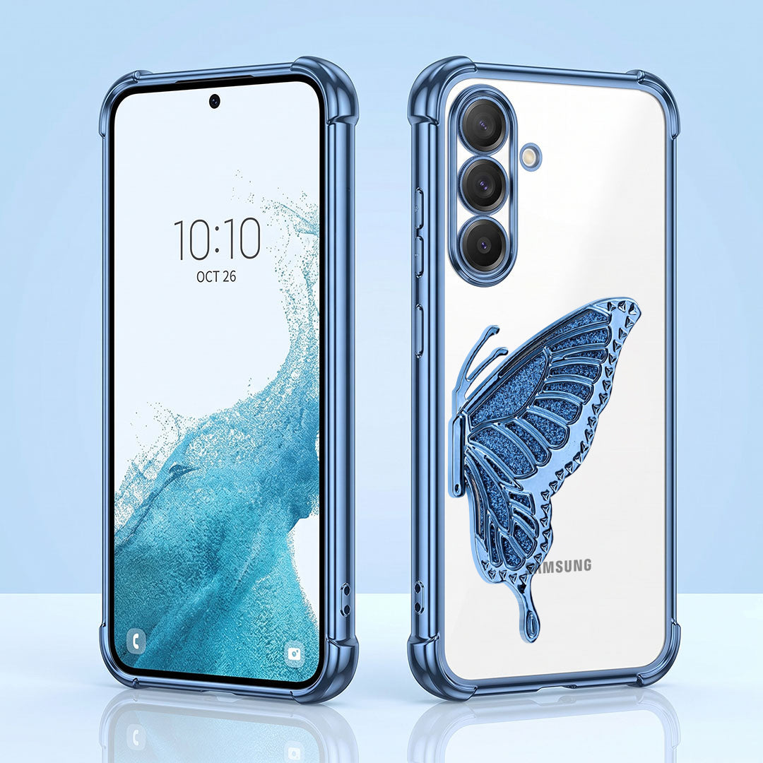 Samsung Galaxy A16 5G Premium Butterfly Glitter Stand Transparent Shockproof Airbag Phone Case