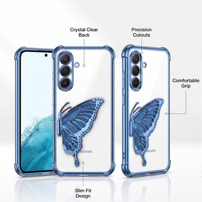 Samsung Galaxy A16 5G Premium Butterfly Glitter Stand Transparent Shockproof Airbag Phone Case