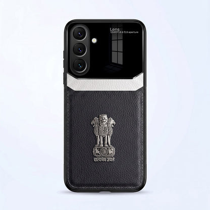 Samsung Galaxy A27 5G Satyamev Jayate 3D Metal Leather Back Case