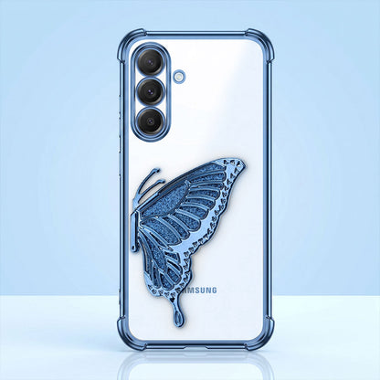Samsung Galaxy A16 5G Premium Butterfly Glitter Stand Transparent Shockproof Airbag Phone Case