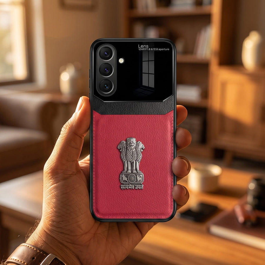 Samsung Galaxy A27 5G Satyamev Jayate 3D Metal Leather Back Case