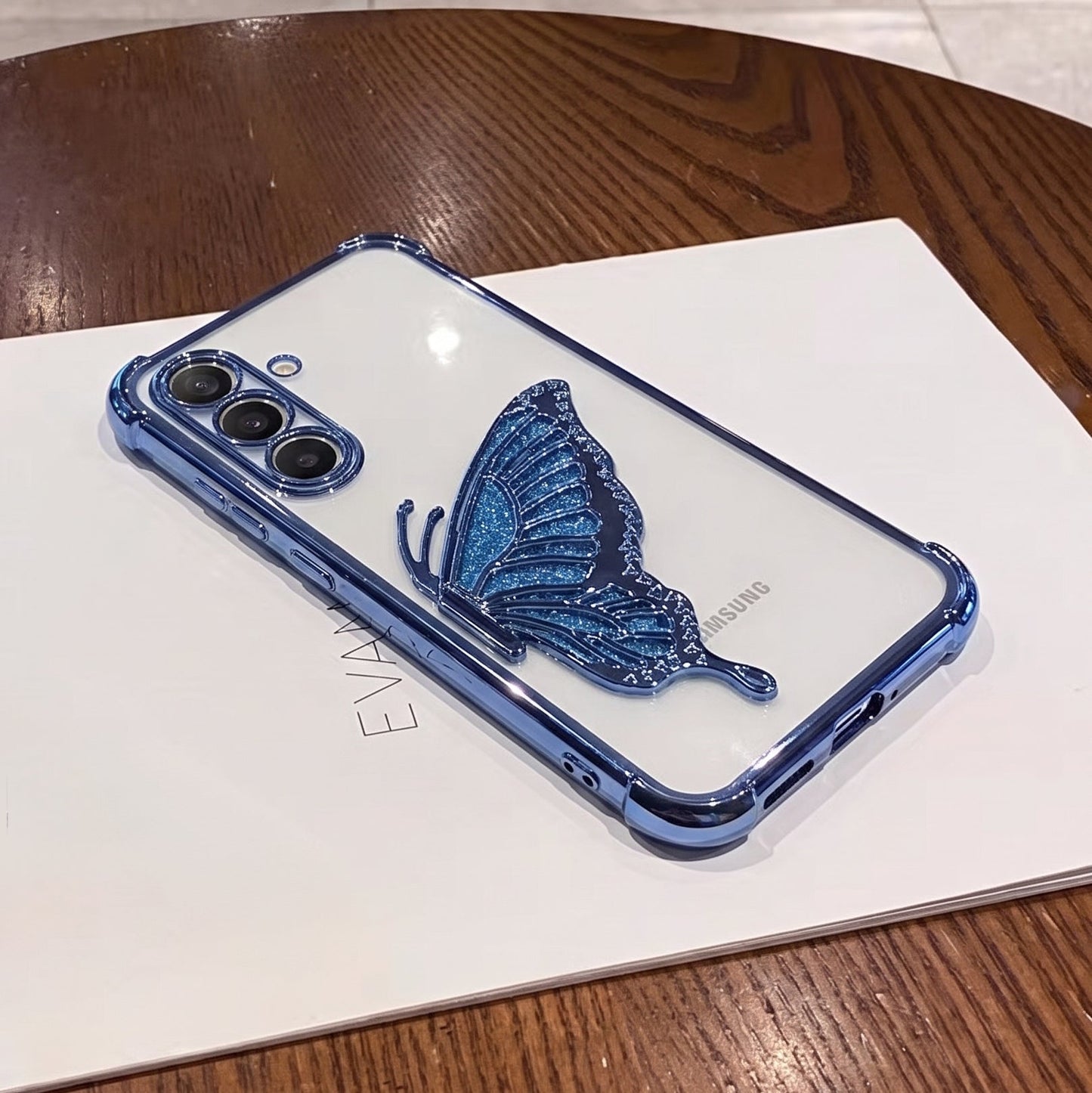 Samsung Galaxy A16 5G Premium Butterfly Glitter Stand Transparent Shockproof Airbag Phone Case