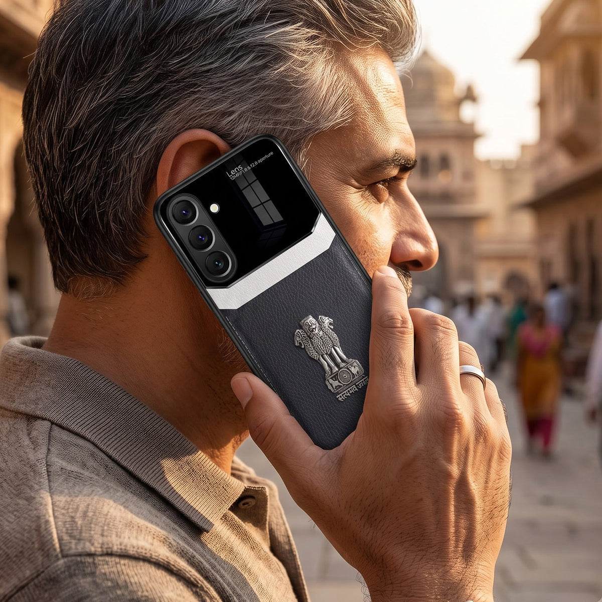 Samsung Galaxy A57 5G Satyamev Jayate 3D Metal Leather Back Case
