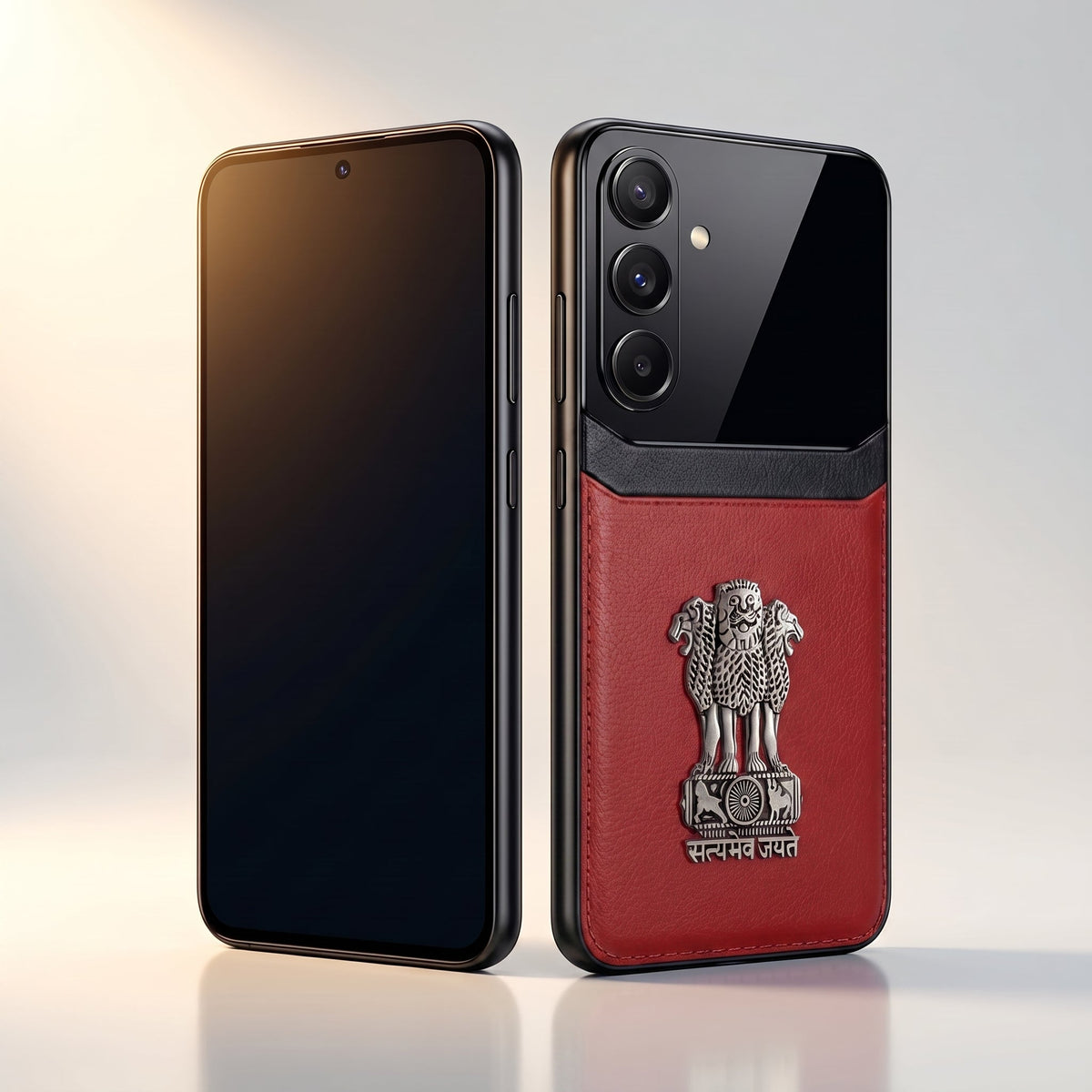 Samsung Galaxy M56 5G Satyamev Jayate 3D Metal Leather Back Case