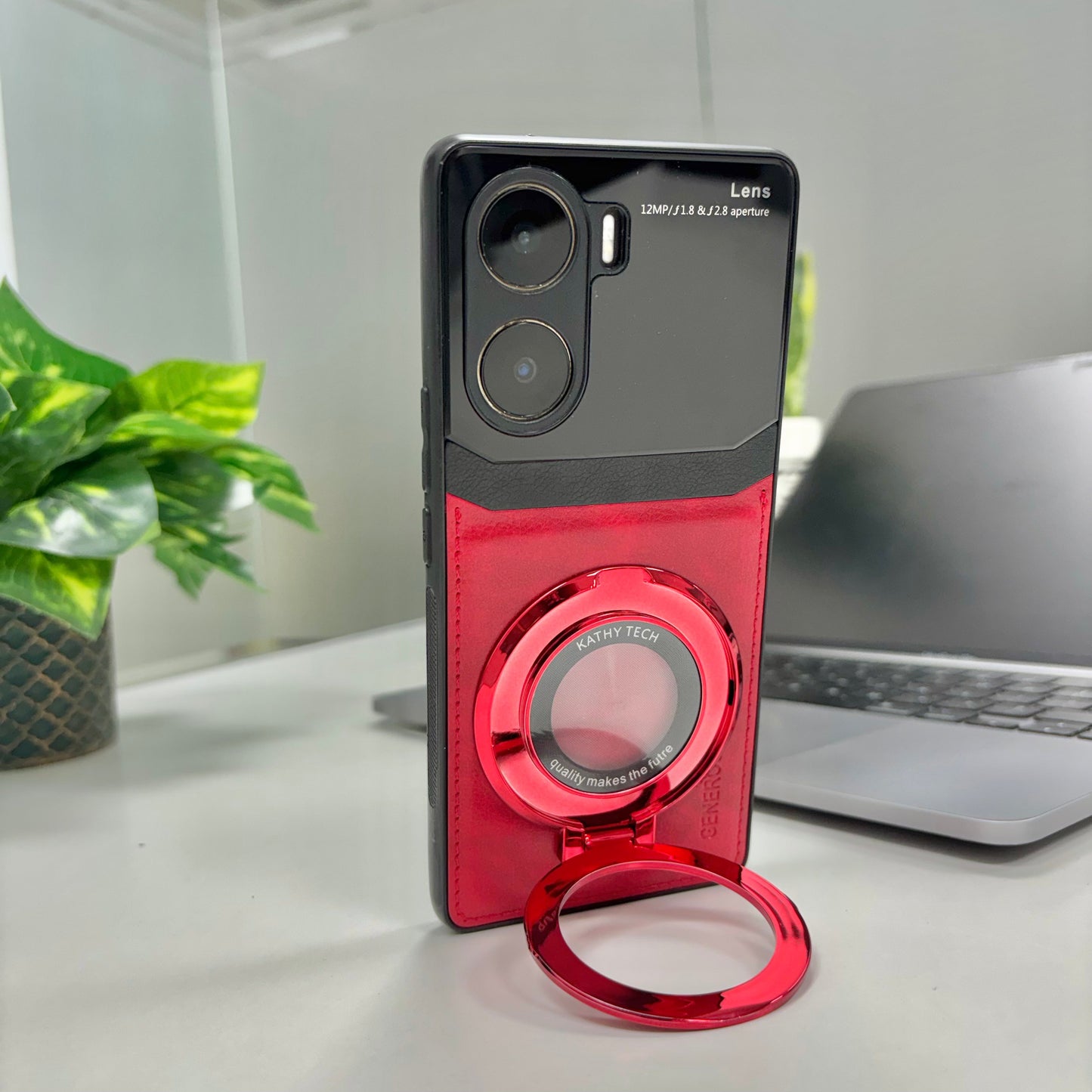 Vivo V29e 5G Original Luxury Leather Lens Magnifier Ring Stand Case