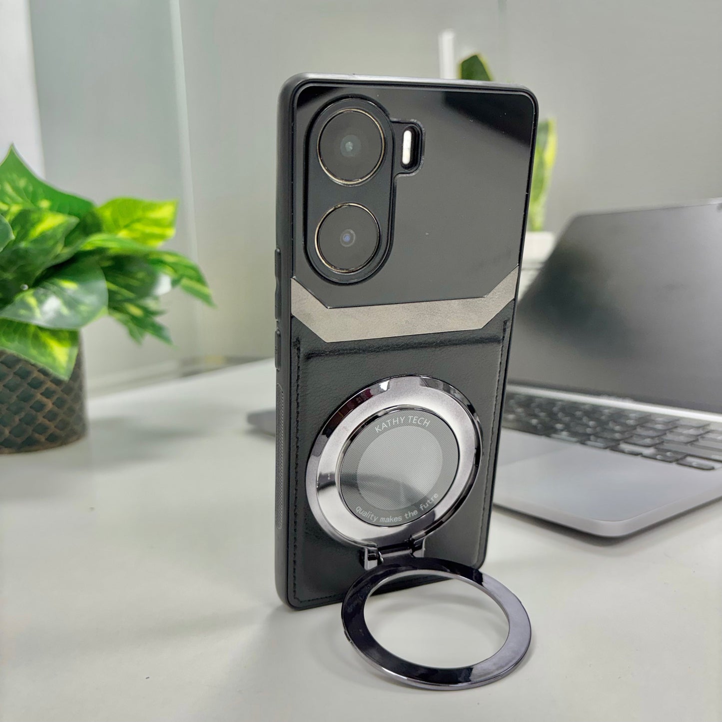 Vivo V29e 5G Original Luxury Leather Lens Magnifier Ring Stand Case