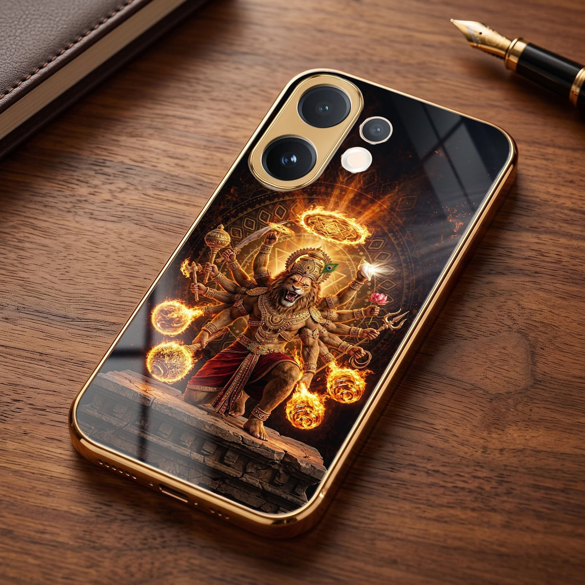 Vivo T4 Pro 5G Lord Narasimha Gold Electroplated Glass Phone Back Case