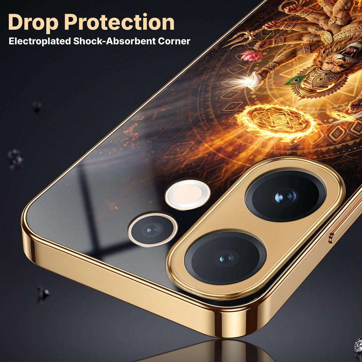 Vivo T4 Pro 5G Lord Narasimha Gold Electroplated Glass Phone Back Case