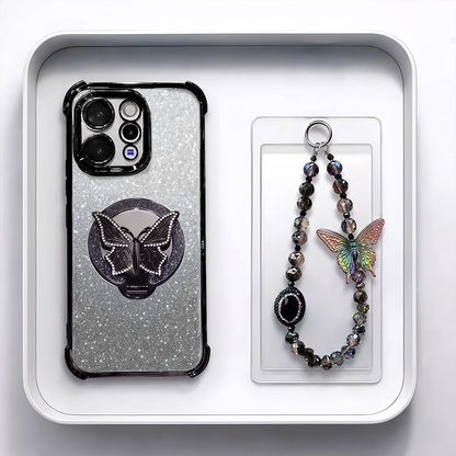 Vivo V70 5G Luxury Shimmer Airbag Butterfly Stand Case with Charm Strap