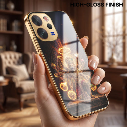Vivo V70 5G Lord Narasimha Gold Electroplated Glass Phone Back Case