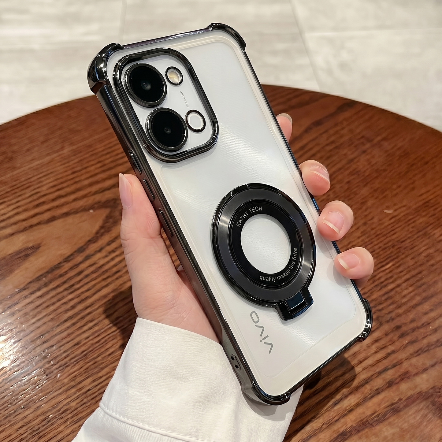 Vivo T5x 5G Original Luxury Magnifier Ring Stand Shockproof Airbags Corner Case