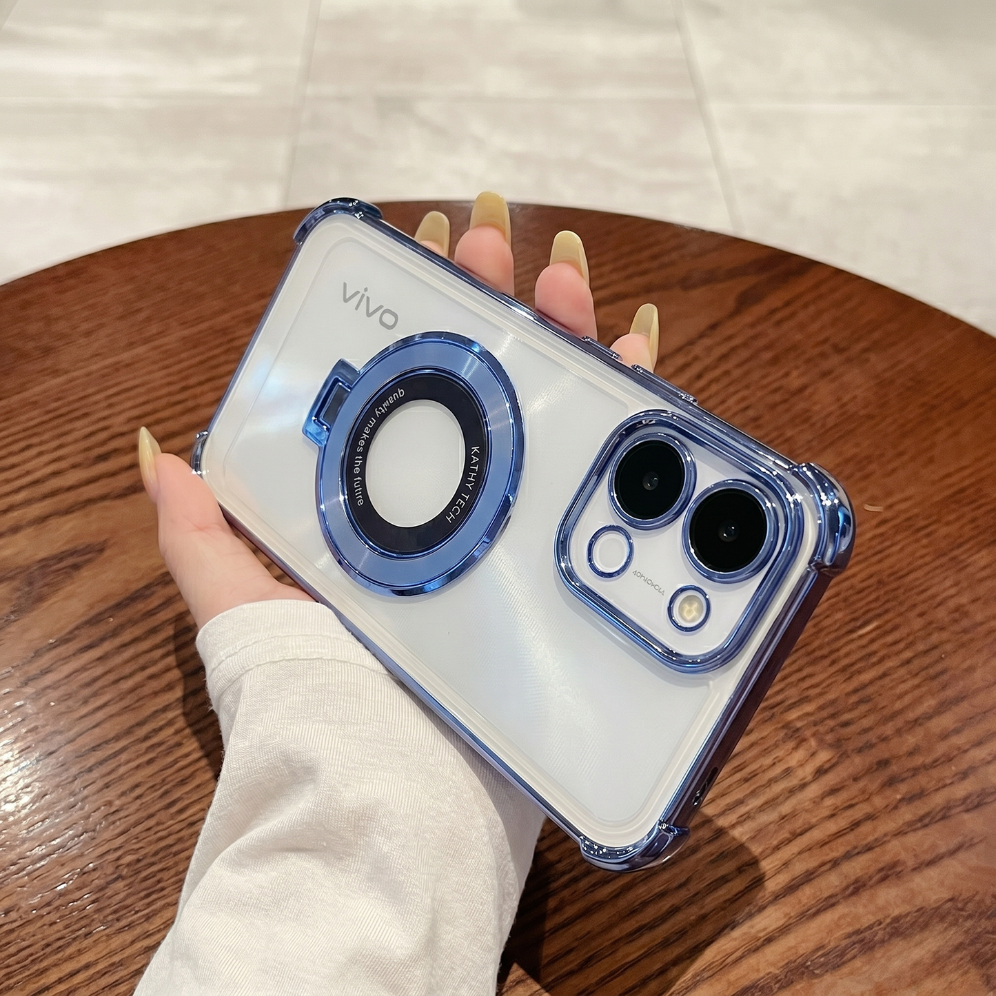 Vivo T5x 5G Original Luxury Magnifier Ring Stand Shockproof Airbags Corner Case