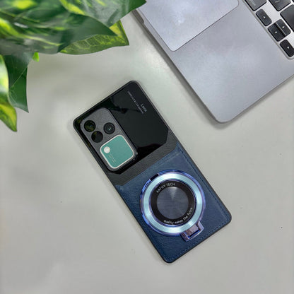 Vivo V30 Pro 5G Original Luxury Leather Lens Magnifier Ring Stand Case