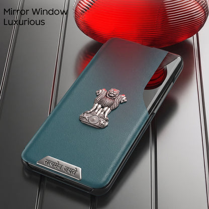 Vivo Y200 Pro 5G Metal Satyamev Jayate 2-in-1 Emblem Half-Window Leather Flip Case