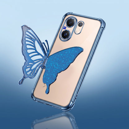 Vivo V60 5G Premium Butterfly Glitter Stand Transparent Shockproof Airbag Phone Case