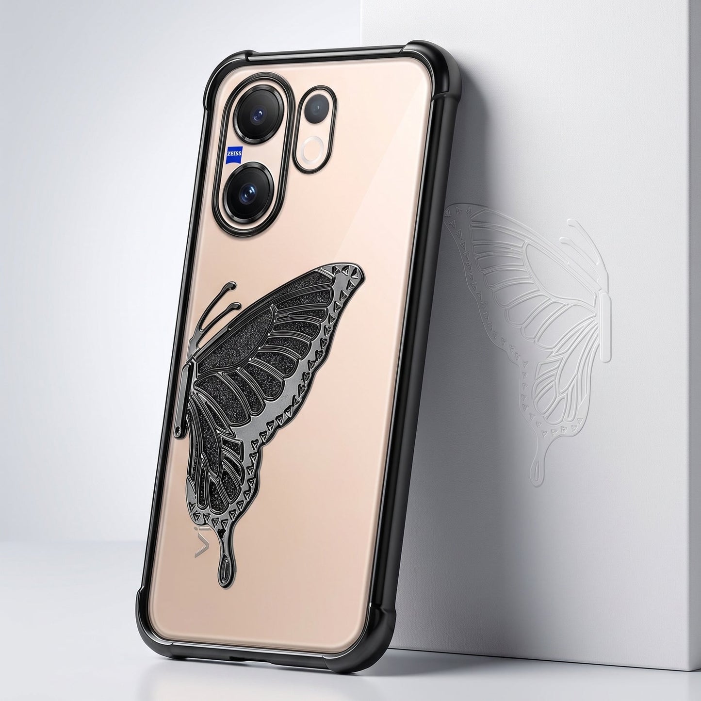 Vivo V60 5G Premium Butterfly Glitter Stand Transparent Shockproof Airbag Phone Case