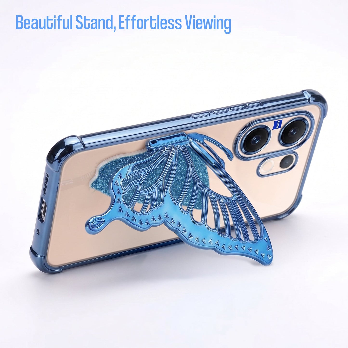 Vivo V60 5G Premium Butterfly Glitter Stand Transparent Shockproof Airbag Phone Case