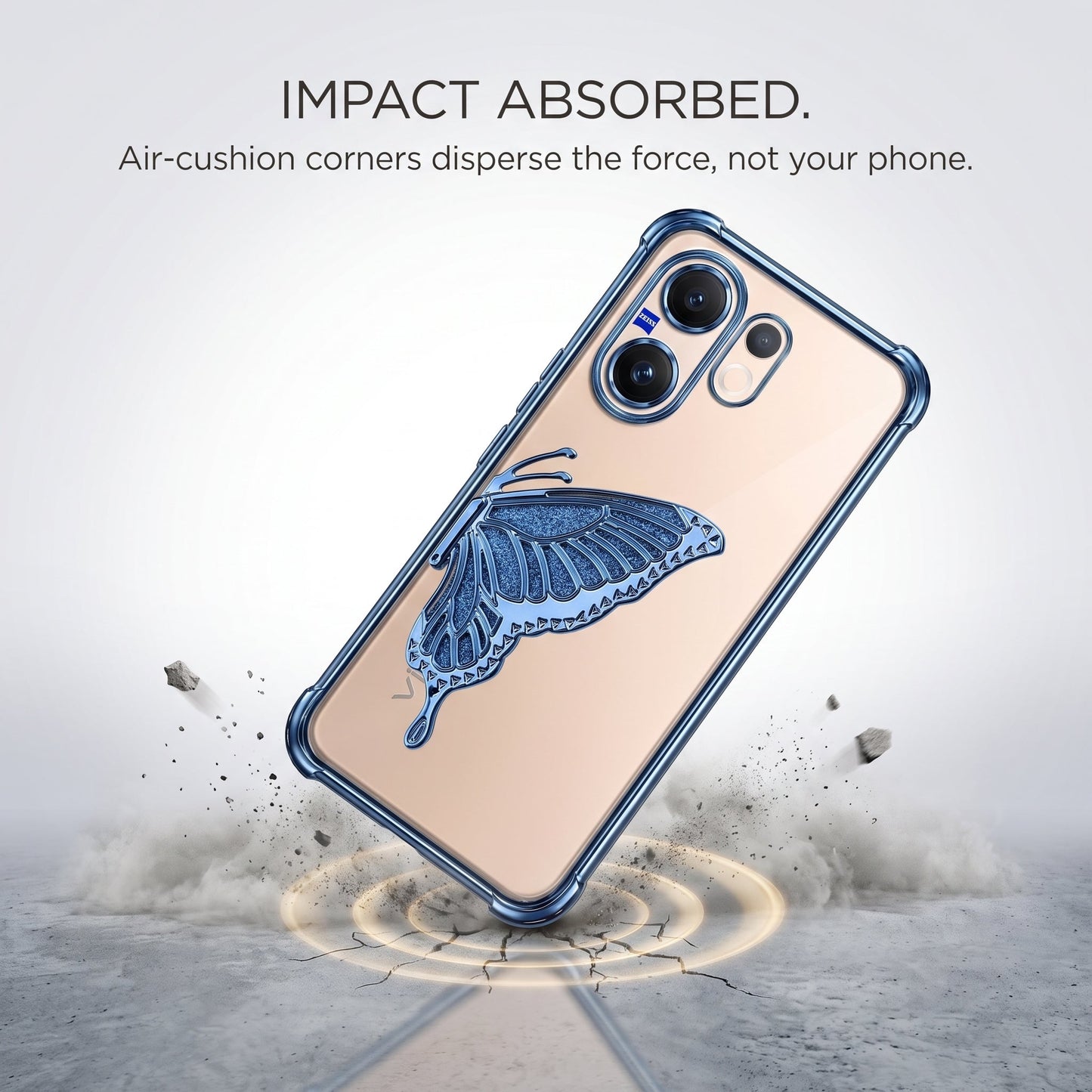 Vivo V60 5G Premium Butterfly Glitter Stand Transparent Shockproof Airbag Phone Case