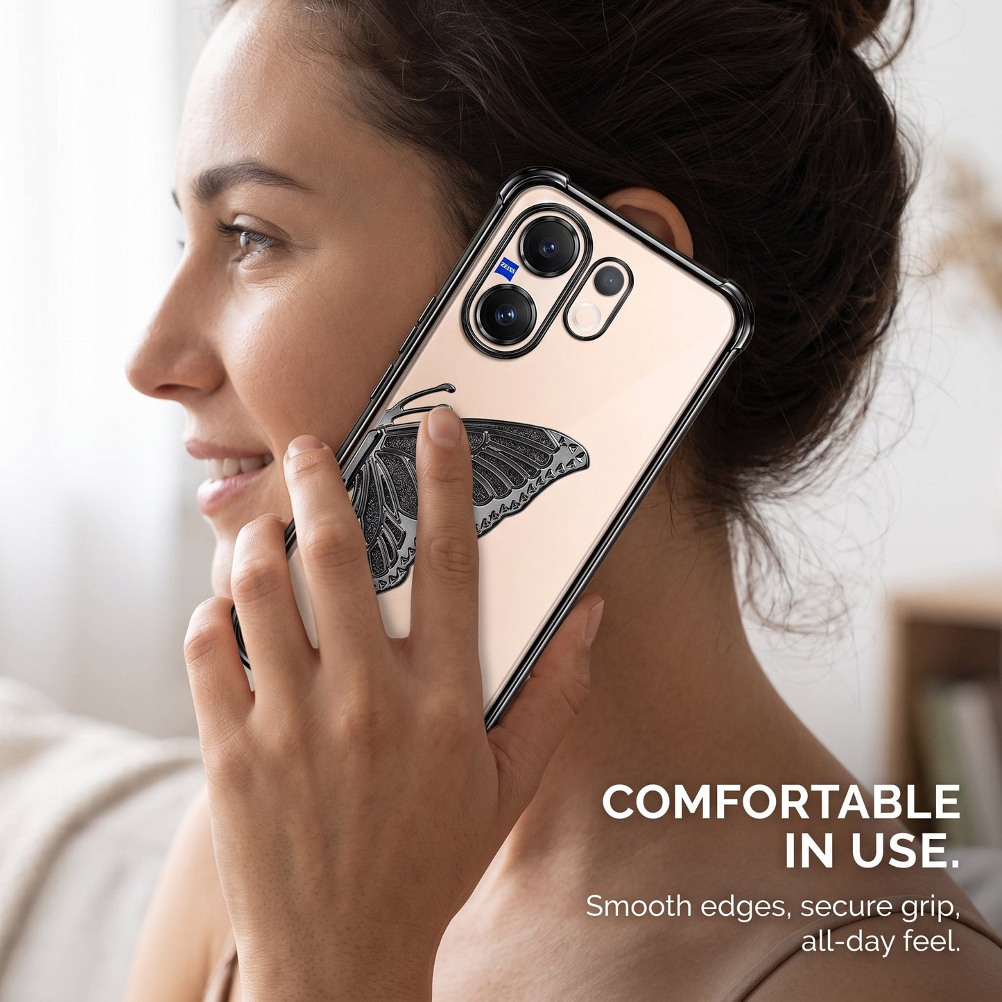 Vivo V60 5G Premium Butterfly Glitter Stand Transparent Shockproof Airbag Phone Case