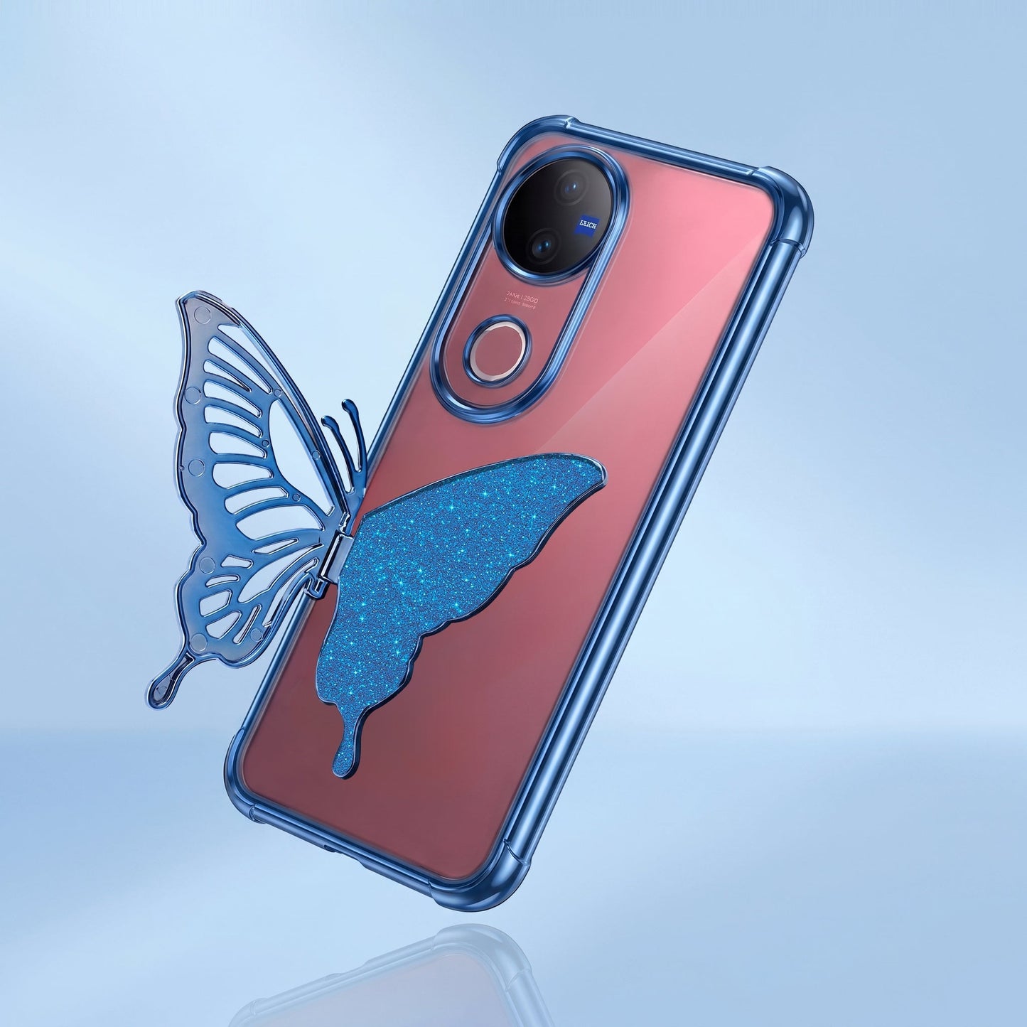 Vivo V50 5G Premium Butterfly Glitter Stand Transparent Shockproof Airbag Phone Case
