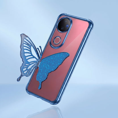 Vivo V50 5G Premium Butterfly Glitter Stand Transparent Shockproof Airbag Phone Case