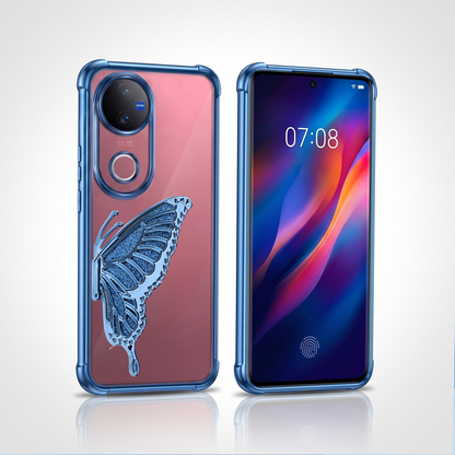 Vivo V50 5G Premium Butterfly Glitter Stand Transparent Shockproof Airbag Phone Case