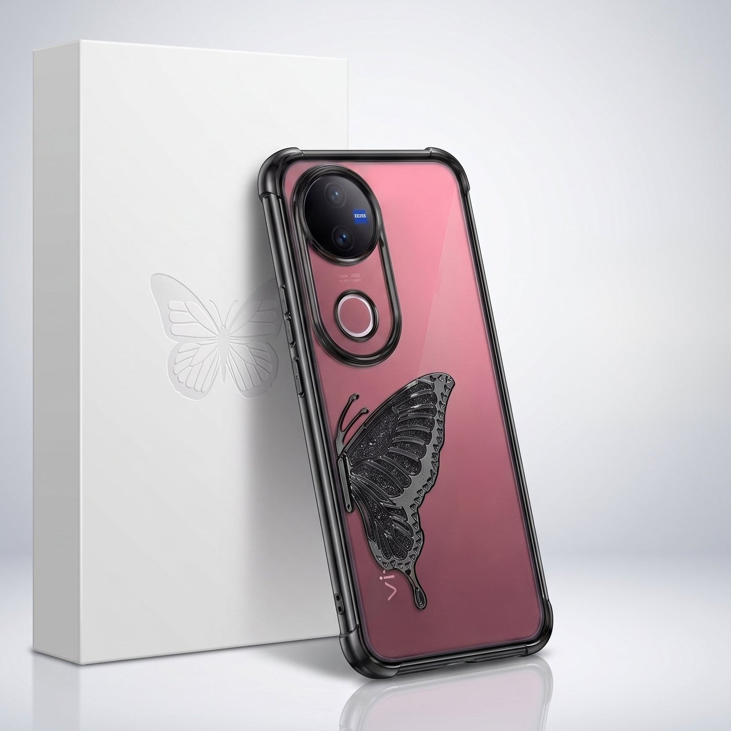 Vivo V50 5G Premium Butterfly Glitter Stand Transparent Shockproof Airbag Phone Case