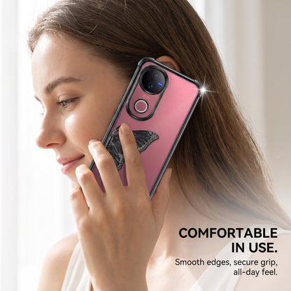 Vivo V50 5G Premium Butterfly Glitter Stand Transparent Shockproof Airbag Phone Case