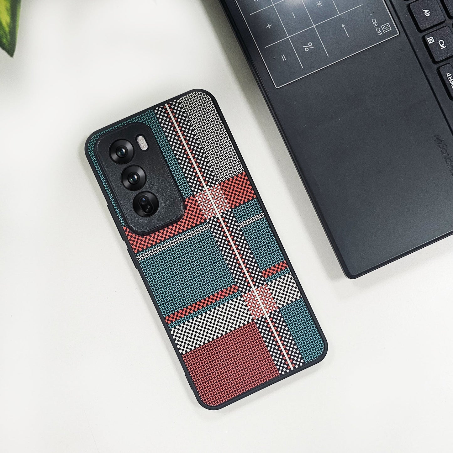 Oppo Reno12 5G Luxury Grid Pattern Glass Back Shockproof Case