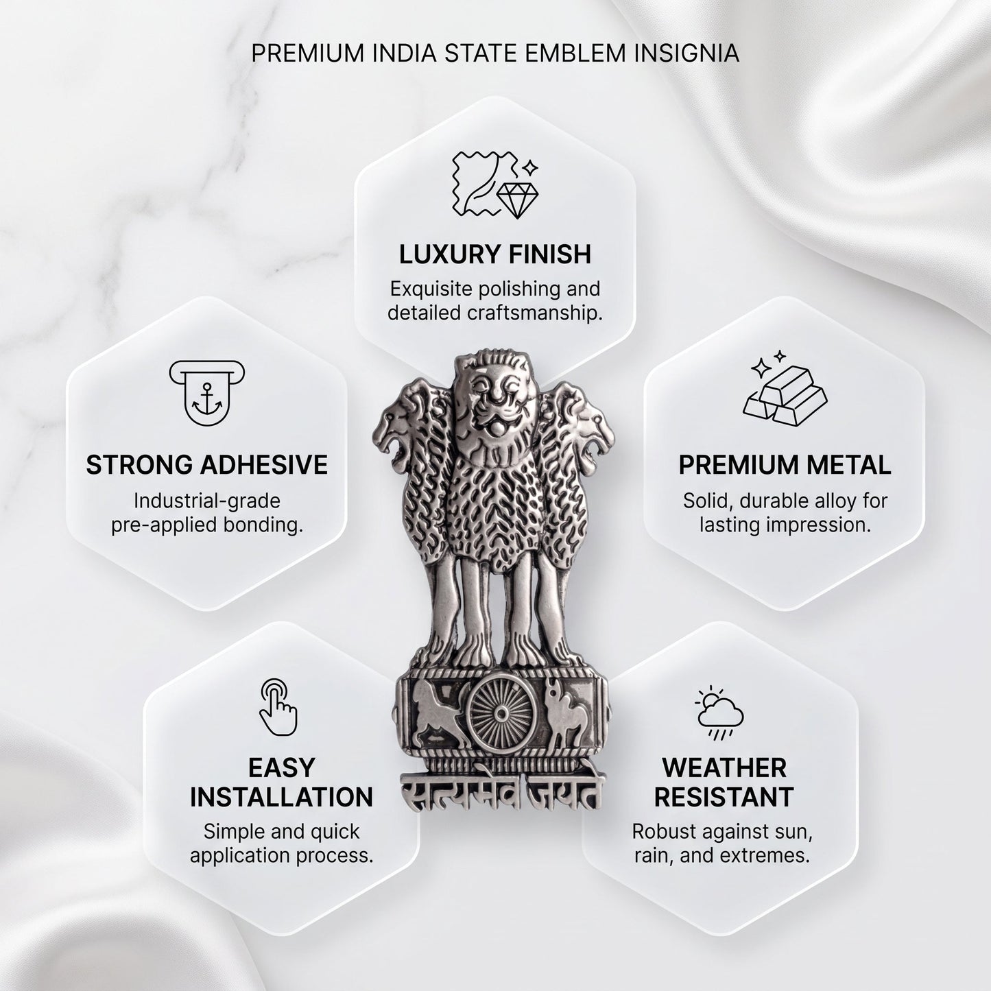 POCO X6 Pro 5G Compatible Satyamev Jayate 3D Metal Emblem Sticker