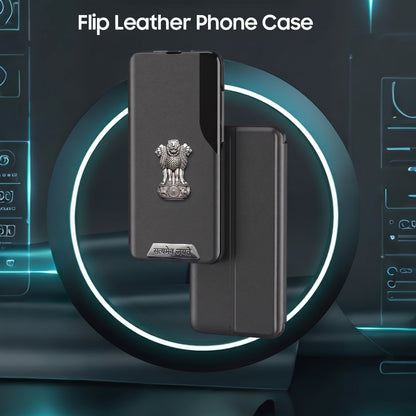 Vivo T3 Pro 5G Metal Satyamev Jayate 2-in-1 Emblem Half-Window Leather Flip Case