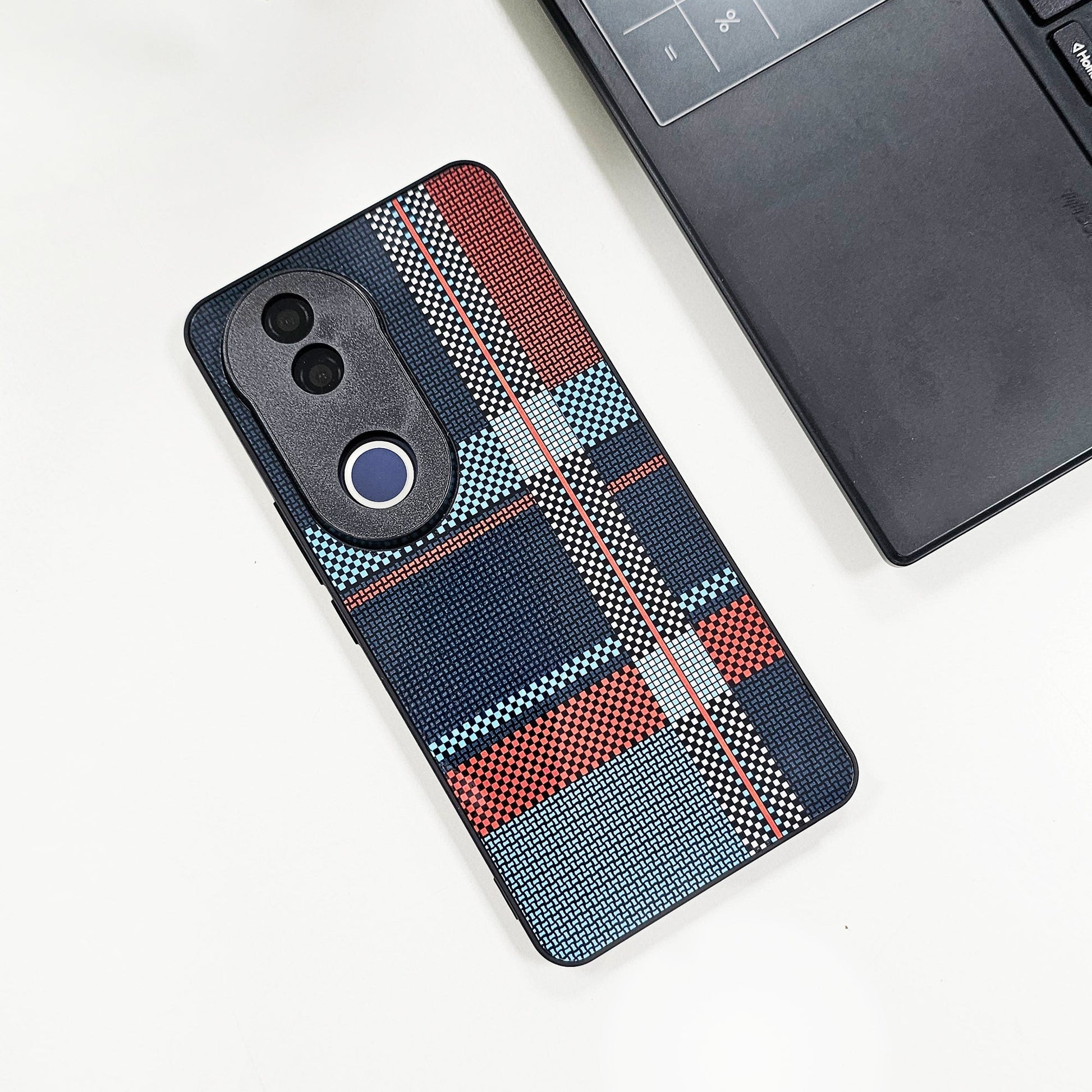 Vivo V50 5G Luxury Grid Pattern Glass Back Shockproof Case